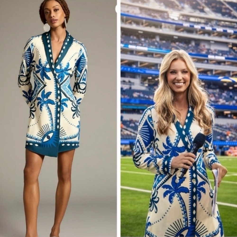 FARM Rio Blue and Cream Printed Wrap Dress - Picture 2 of 6